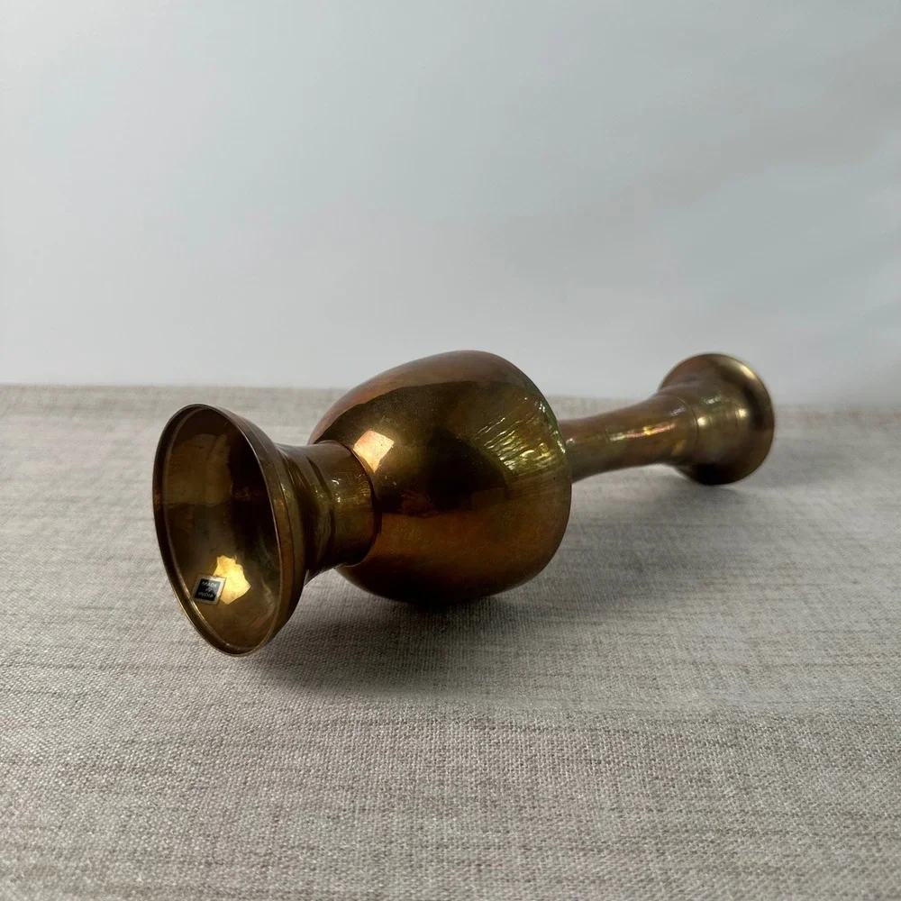 Vintage Brass Vase Made in India | Tall Indian Brass Pedestal Vase | Aged Patina